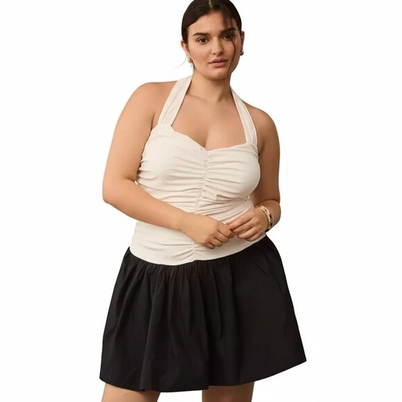 Anthropologie Dresses & Skirts - *Maeve Anthropologie Halter Twofer Mini Dress Black White Pockets NWT Size L